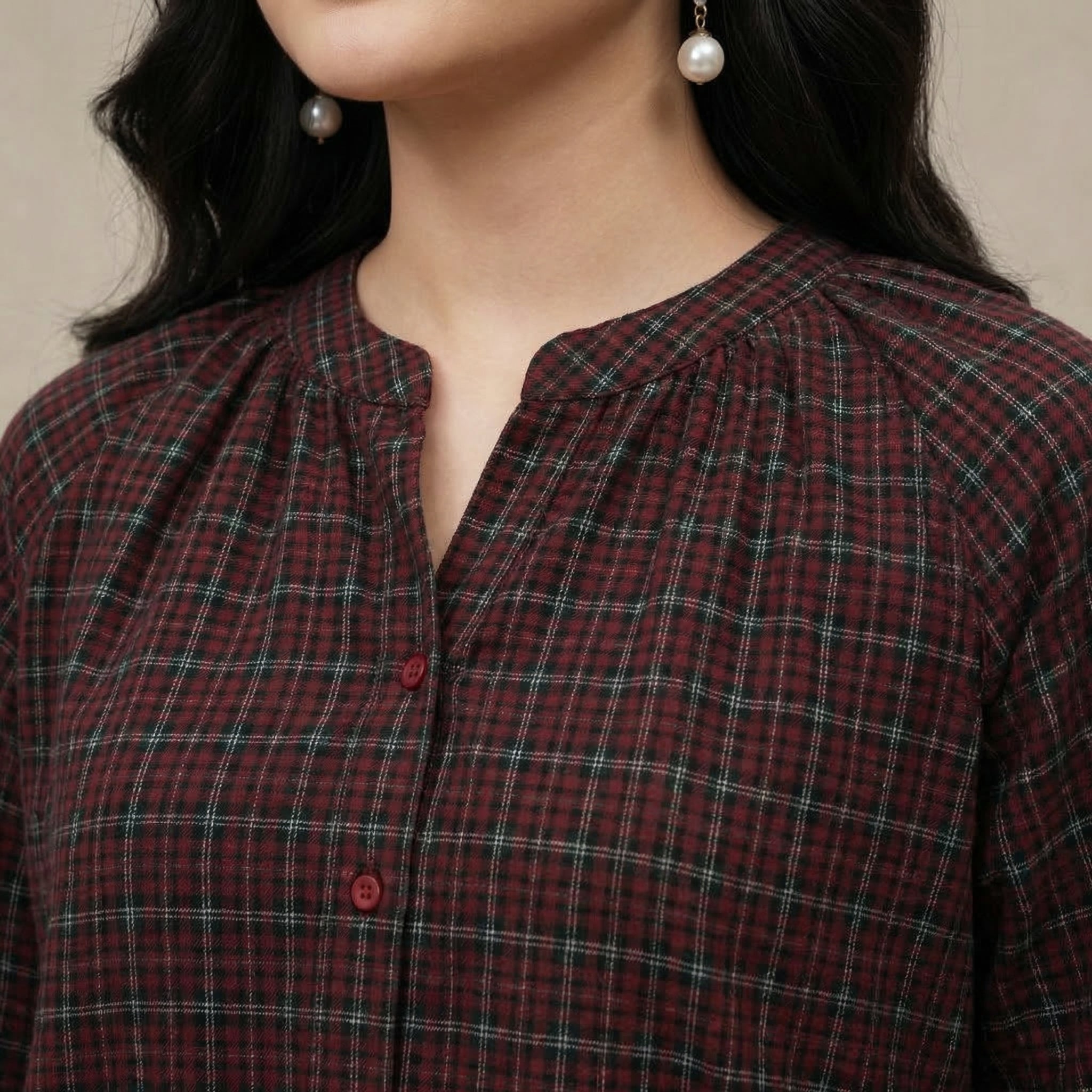 Checkered Puff Sleeve Blouse