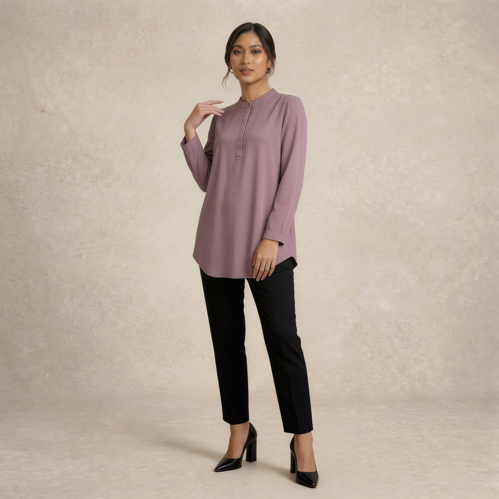Tunic Blouse with Hidden Button Placket
