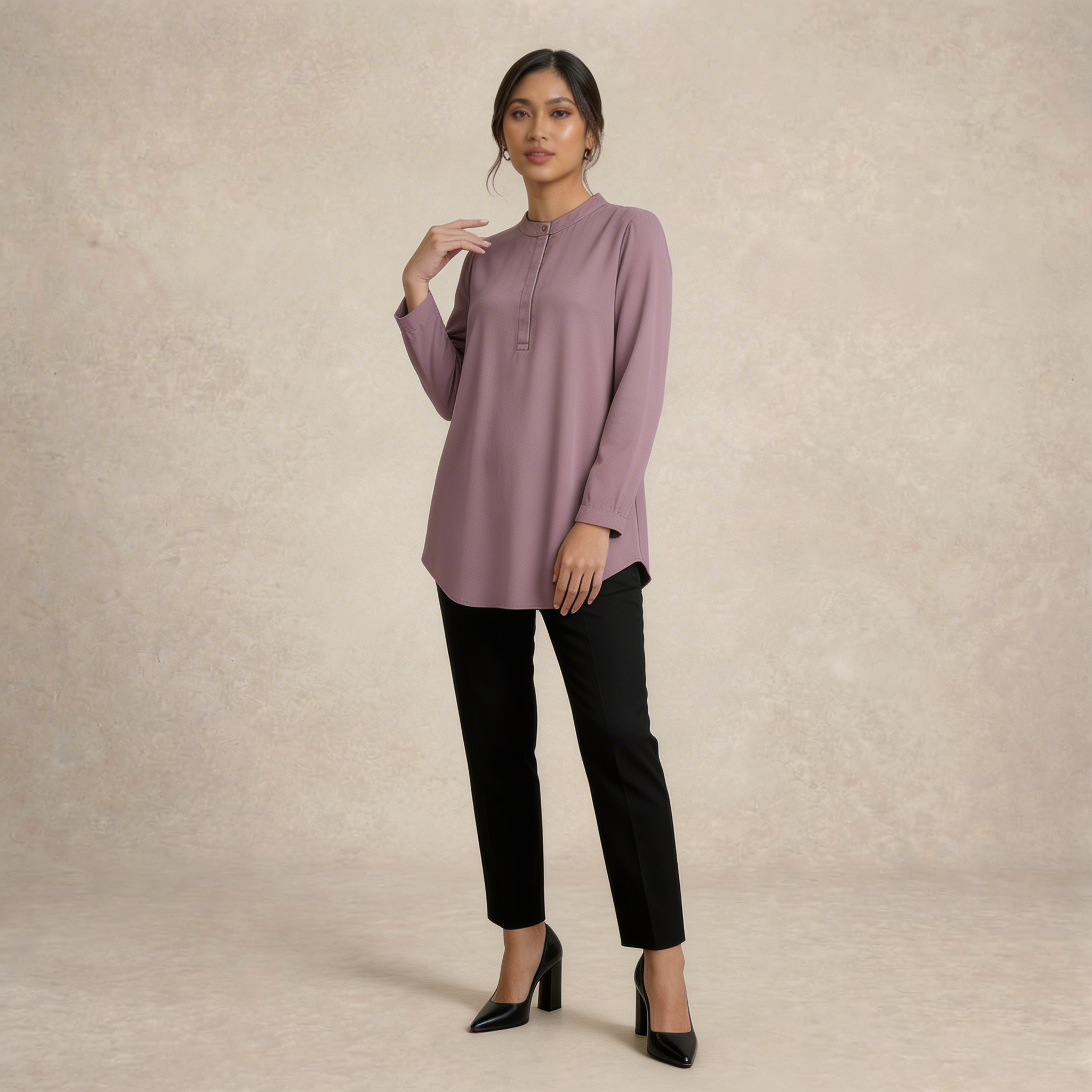 Tunic Blouse with Hidden Button Placket