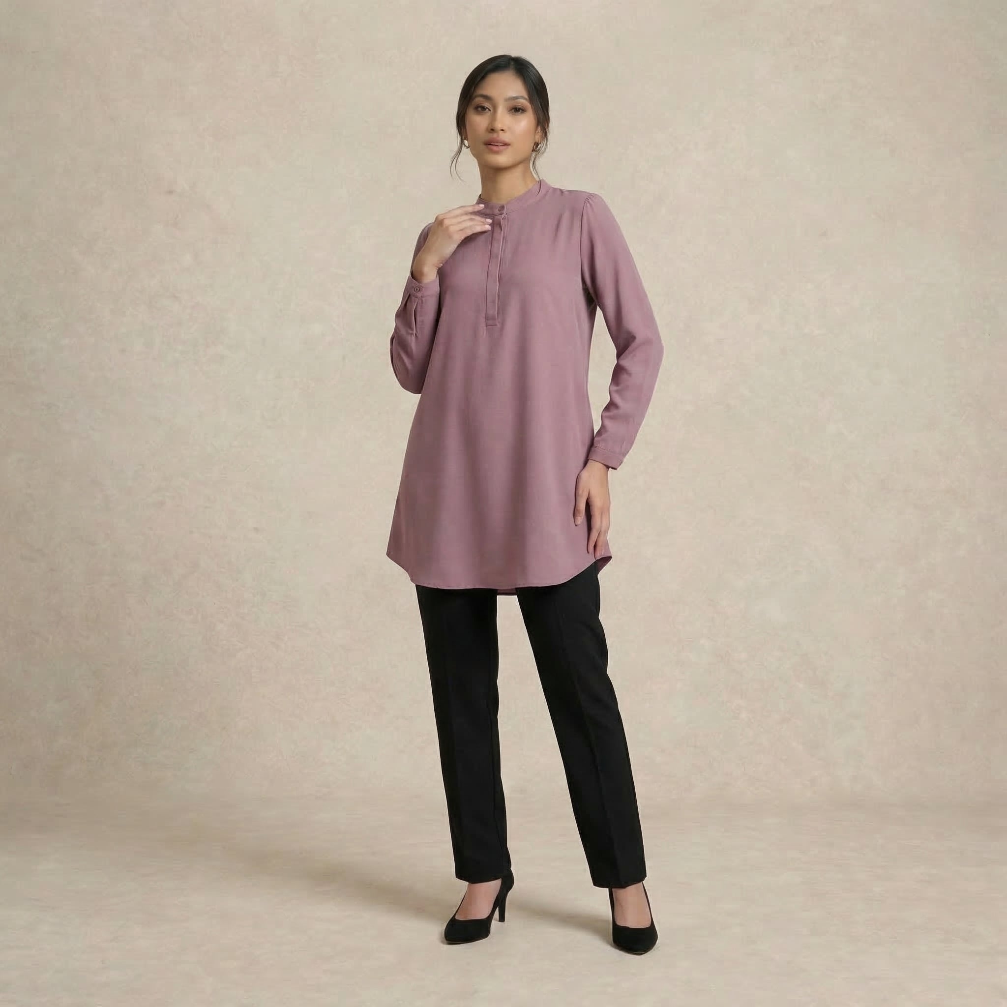 Tunic Blouse with Hidden Button Placket