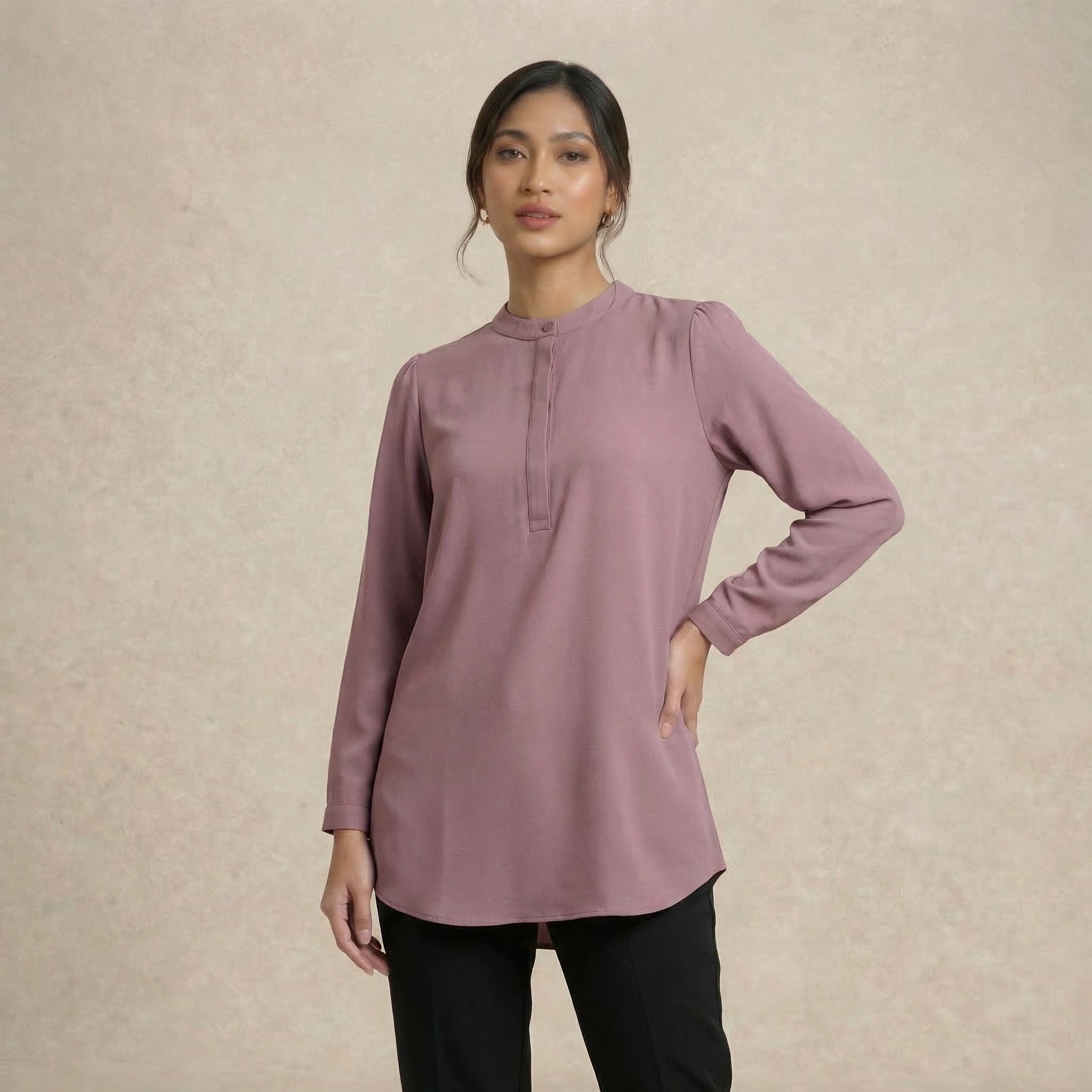 Tunic Blouse with Hidden Button Placket
