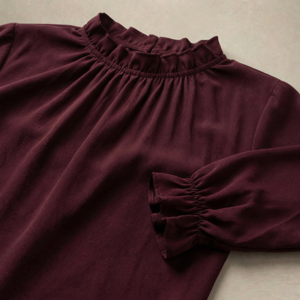 Long Sleeve Blouse with Ruffle Neckline