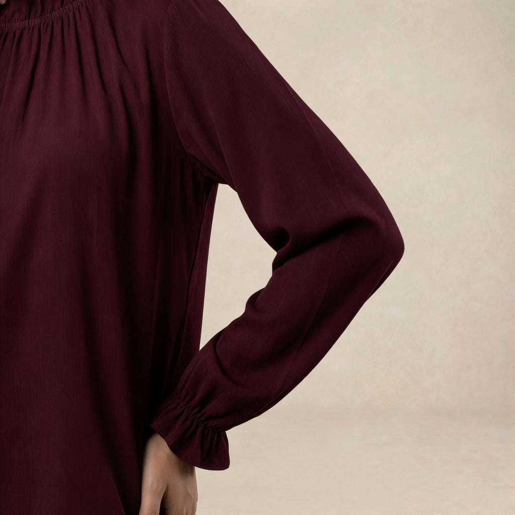 Long Sleeve Blouse with Ruffle Neckline