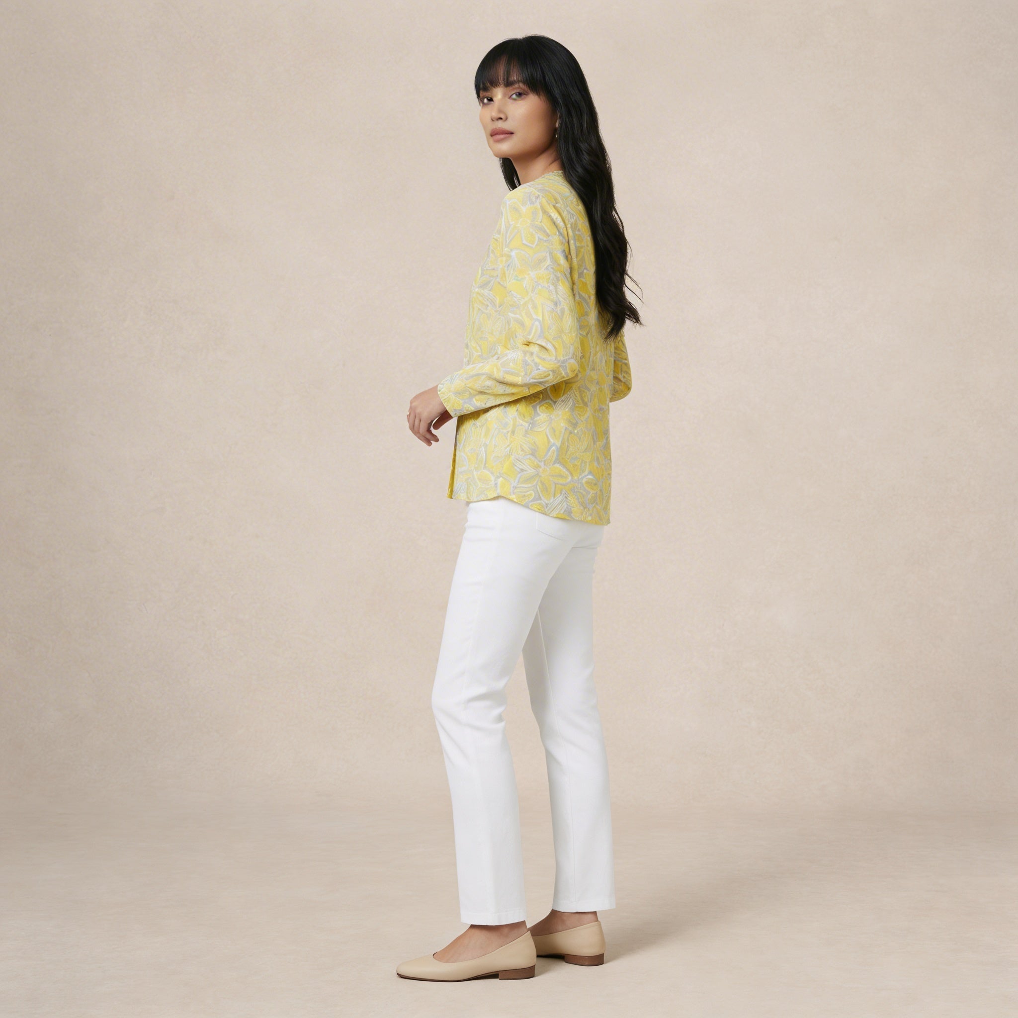 V-Line Mixed Printed Blouse