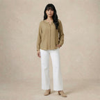 V-Slit Round Neck Blouse