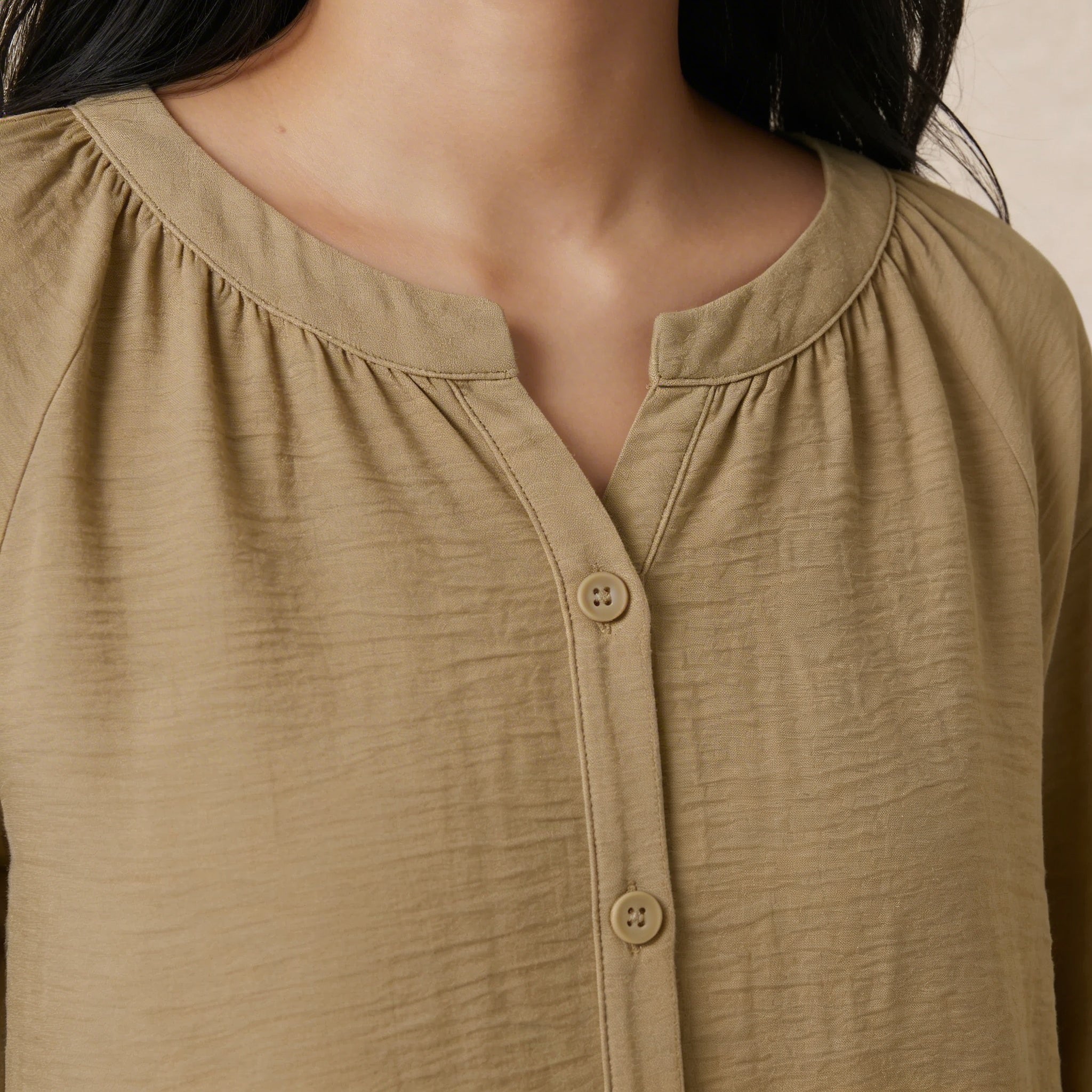 V-Slit Round Neck Blouse