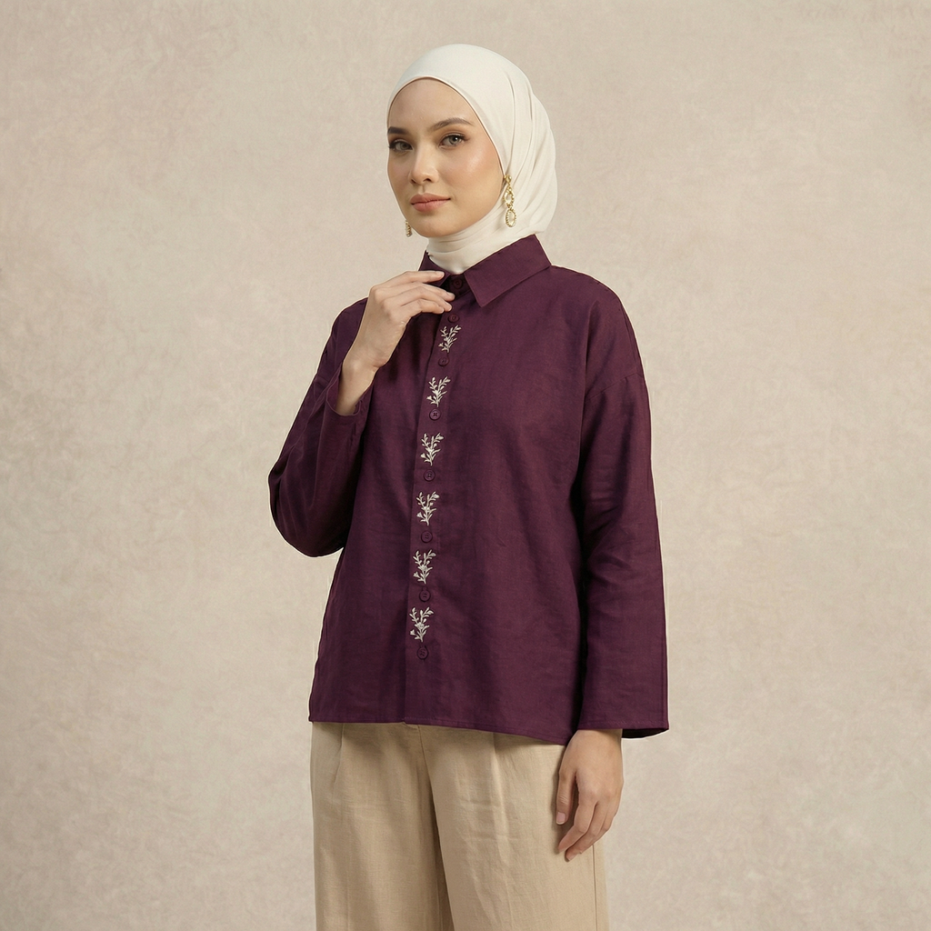 Vertical Floral Embroidered Shirt