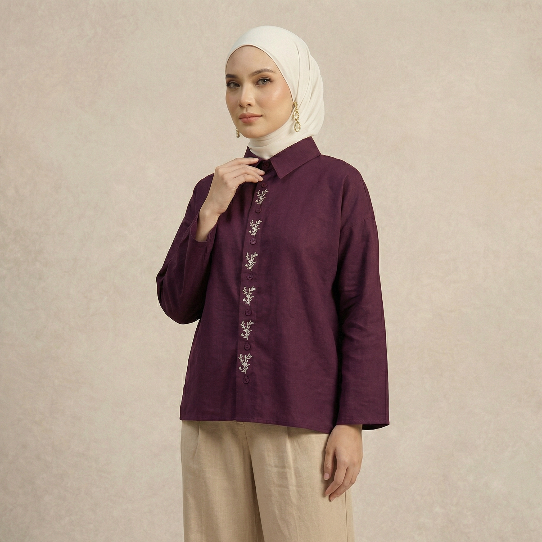 Vertical Floral Embroidered Shirt