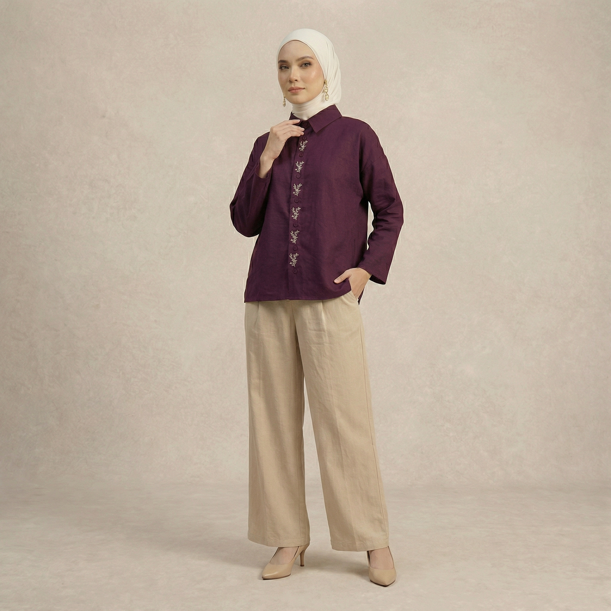 Vertical Floral Embroidered Shirt