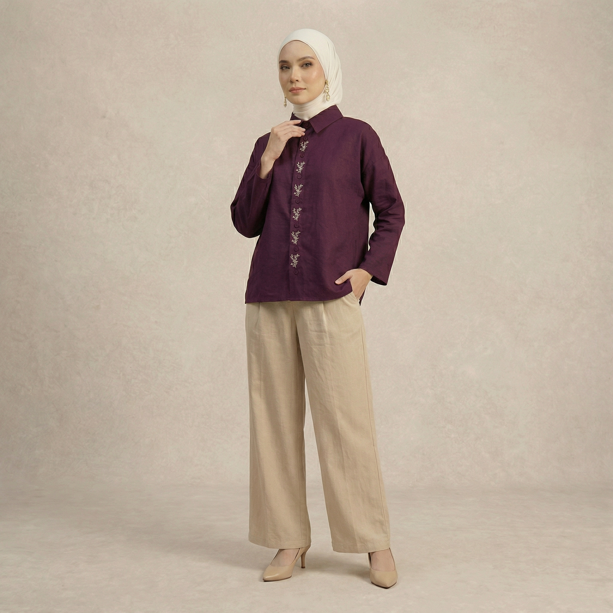 Vertical Floral Embroidered Shirt