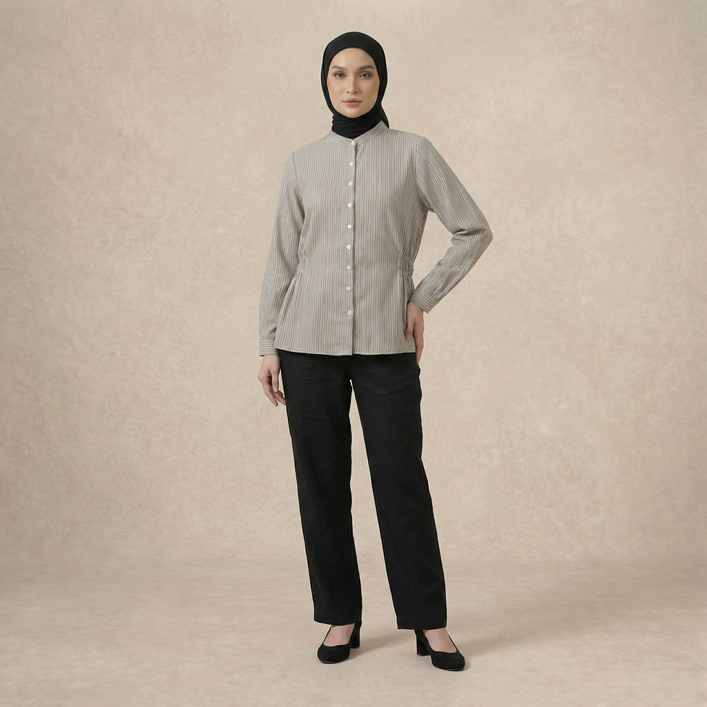 Stripe Waist Gathered Blouse