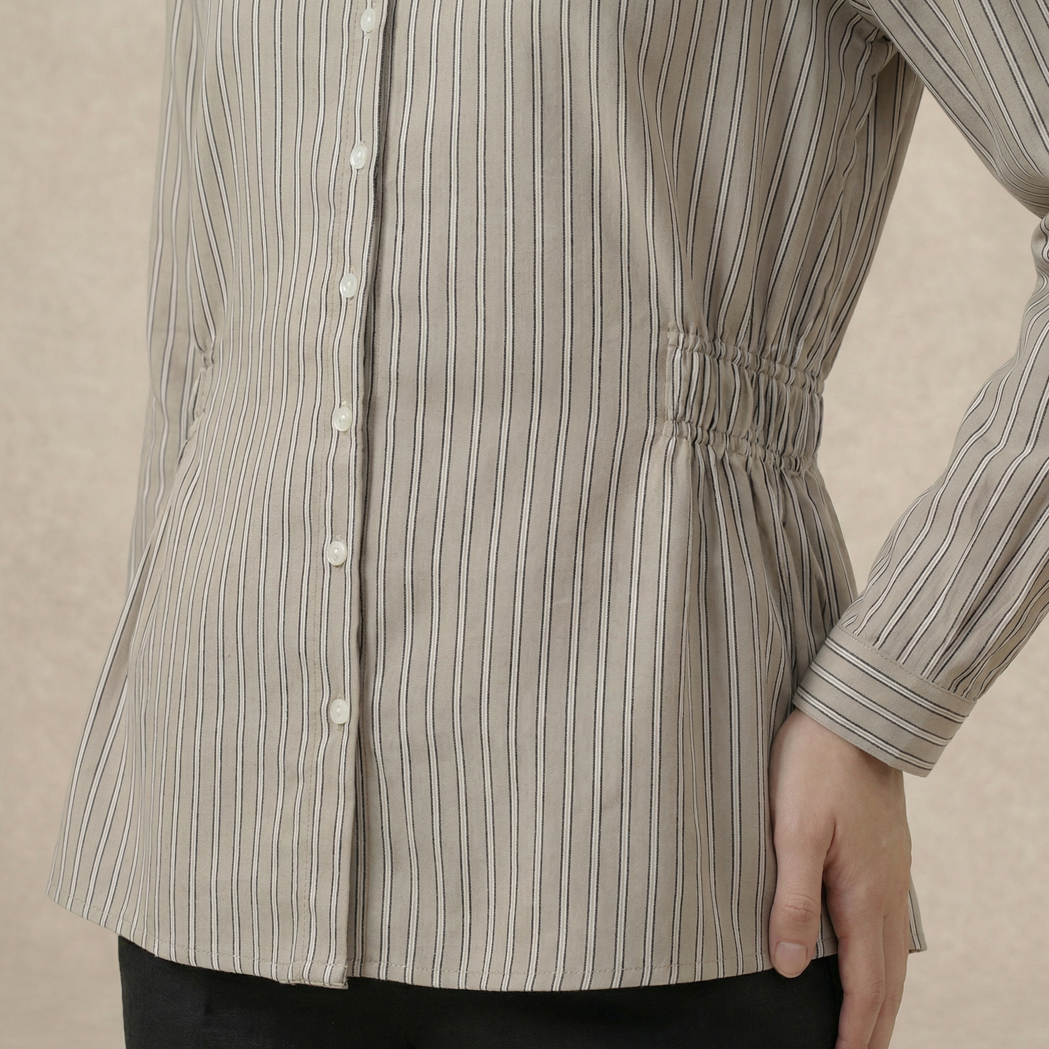 Stripe Waist Gathered Blouse