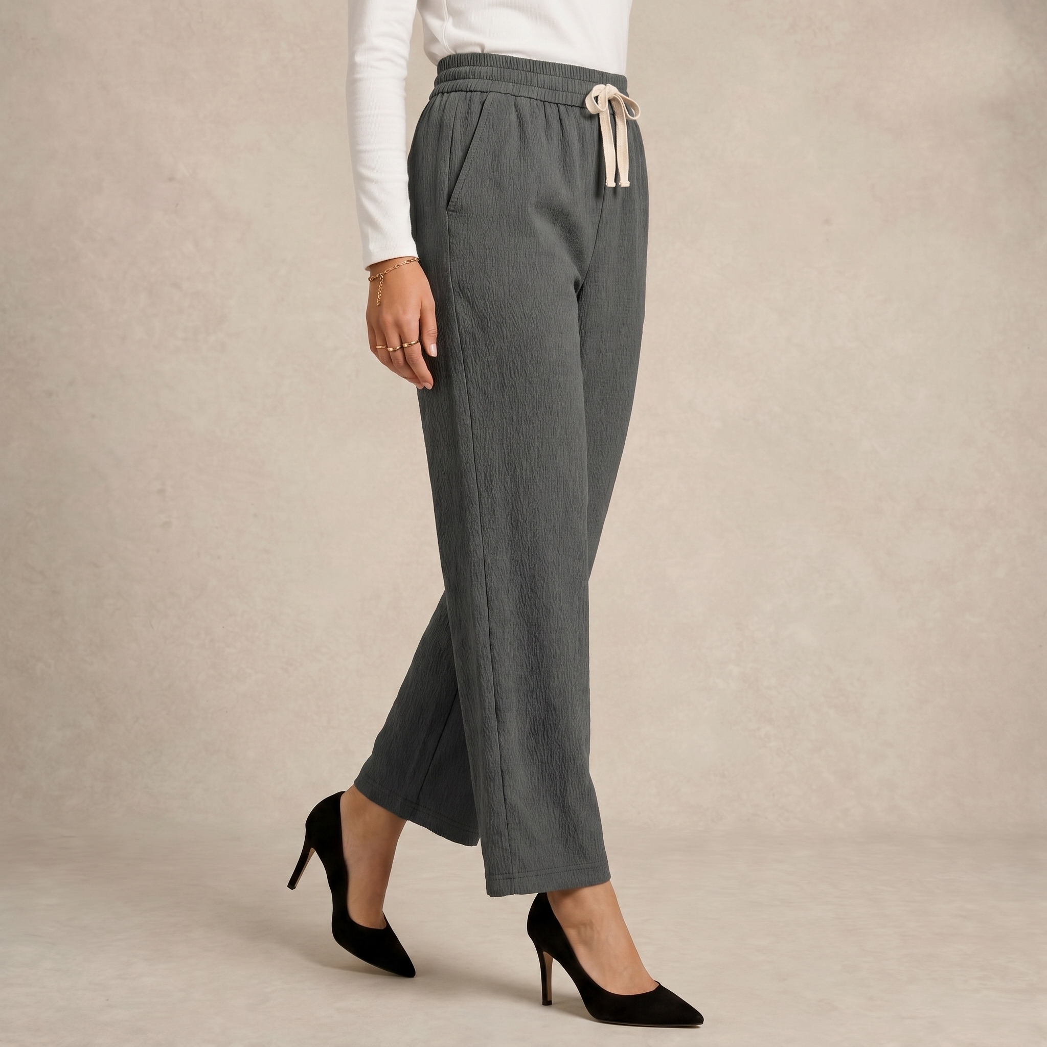 Ladies Wide-Leg Pants with Drawstring