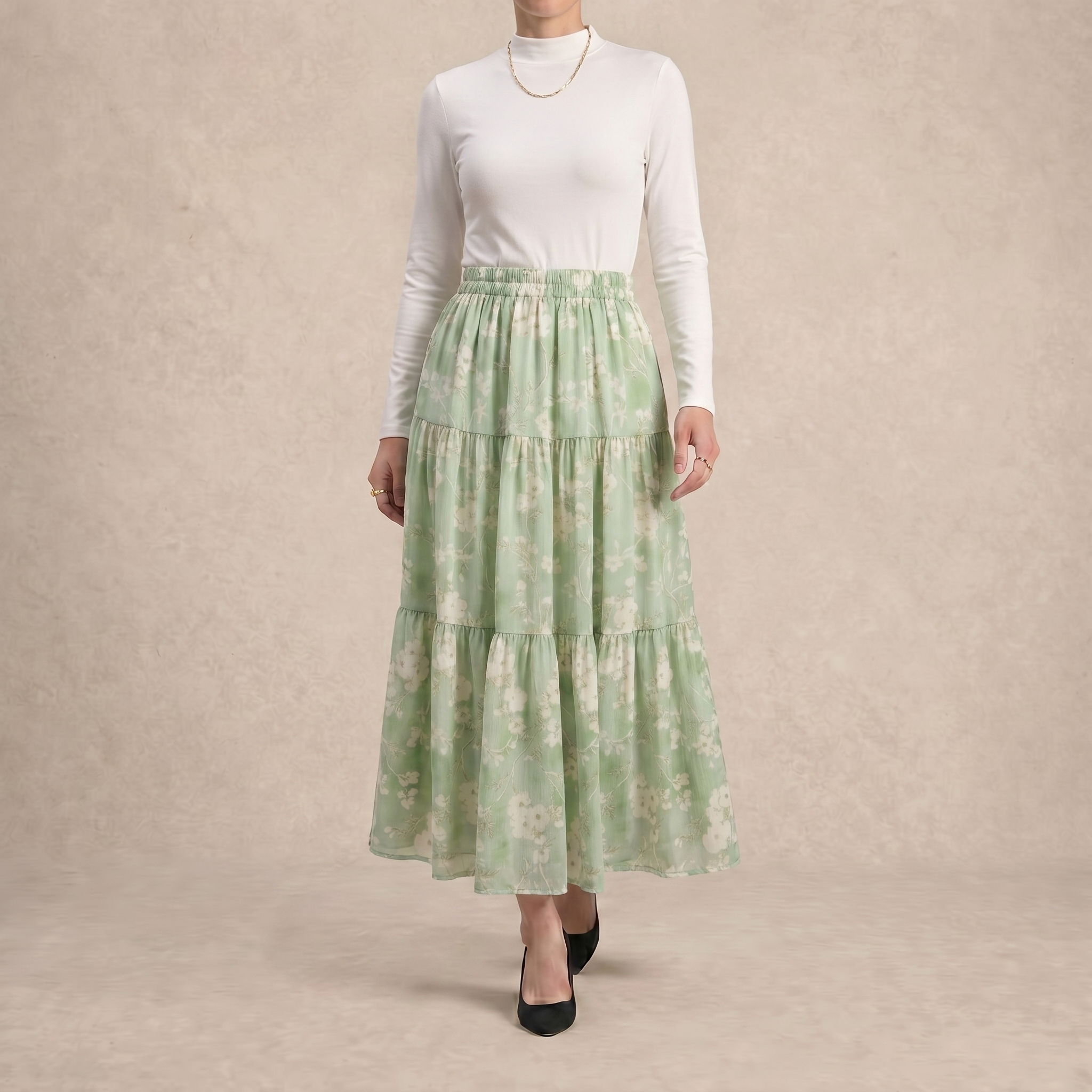 Printed Multi-Tiered Maxi Skirt