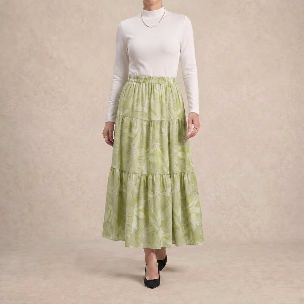 Printed Multi-Tiered Maxi Skirt