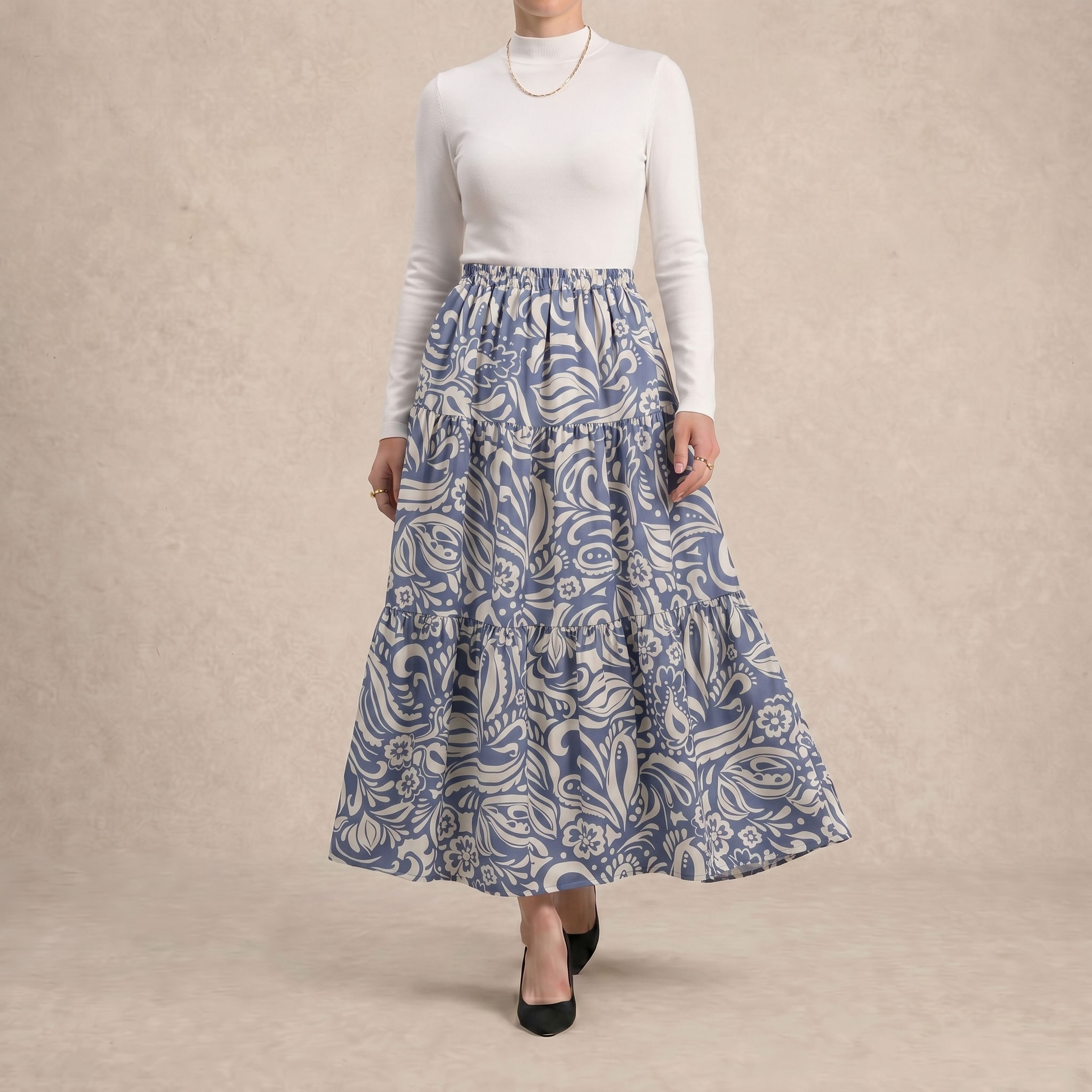 Printed Multi-Tiered Maxi Skirt