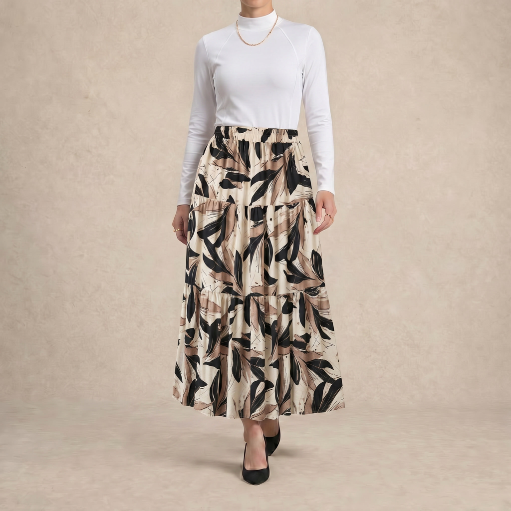 Printed Multi-Tiered Maxi Skirt