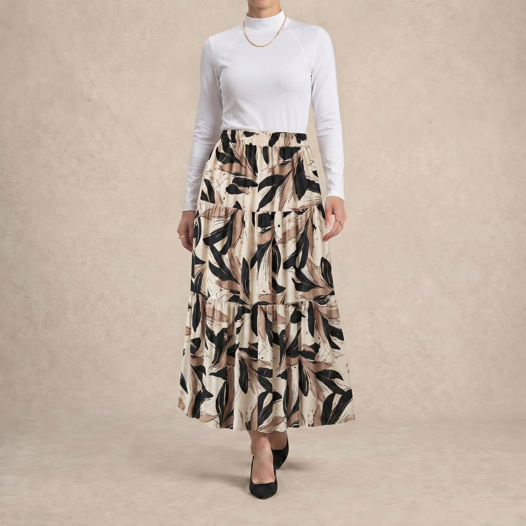 Printed Multi-Tiered Maxi Skirt