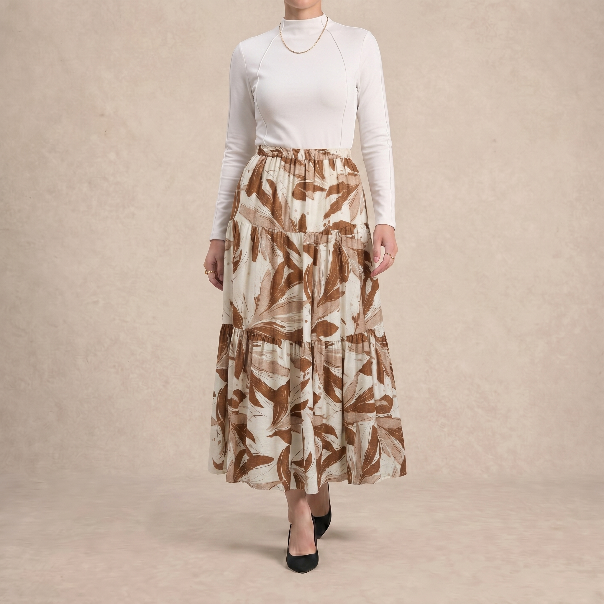 Printed Multi-Tiered Maxi Skirt
