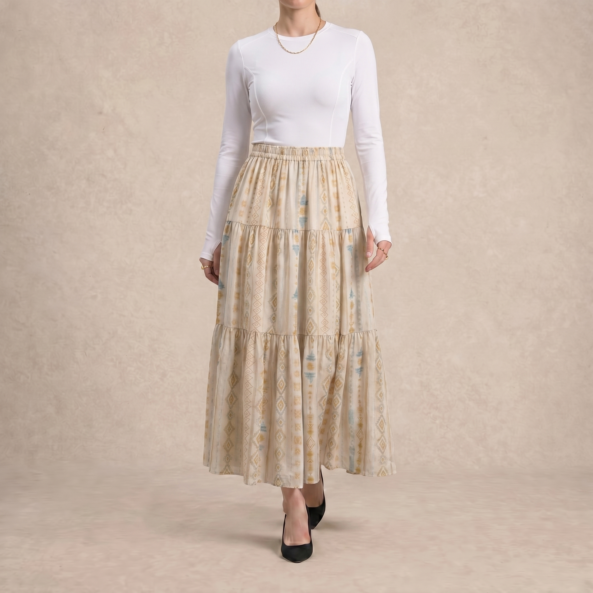 Printed Multi-Tiered Maxi Skirt