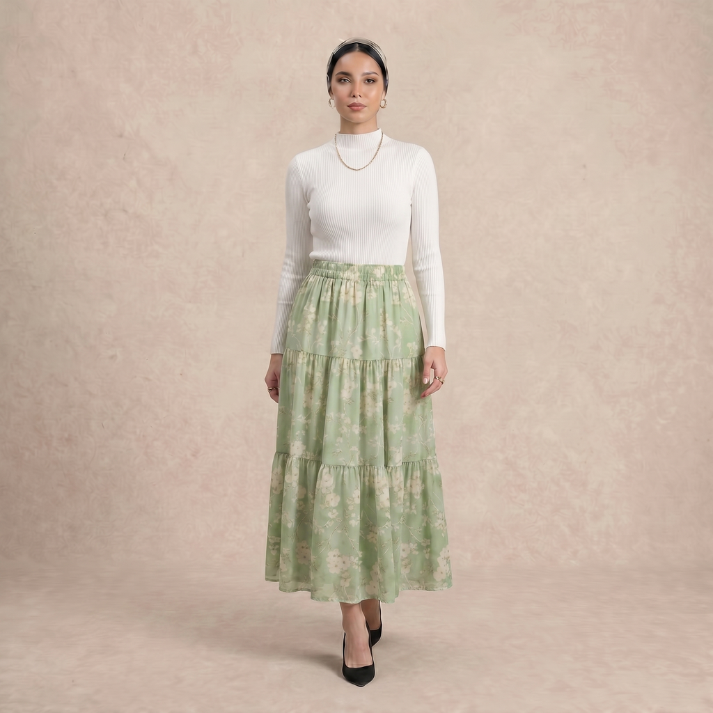 Printed Multi-Tiered Maxi Skirt