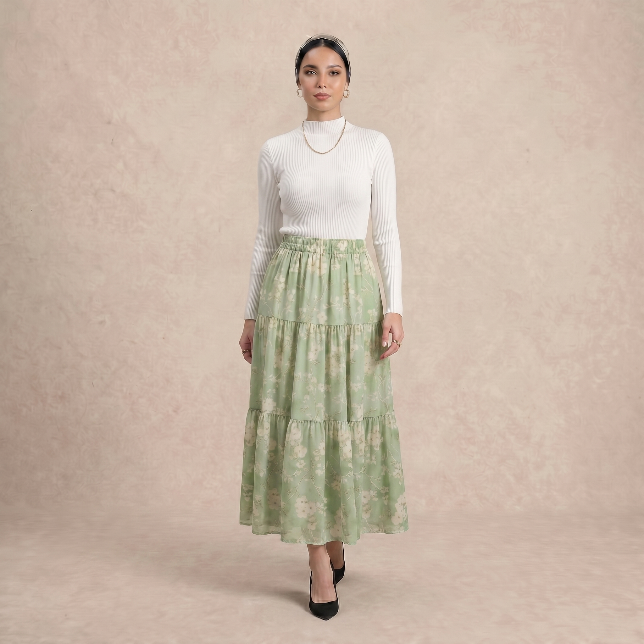 Printed Multi-Tiered Maxi Skirt