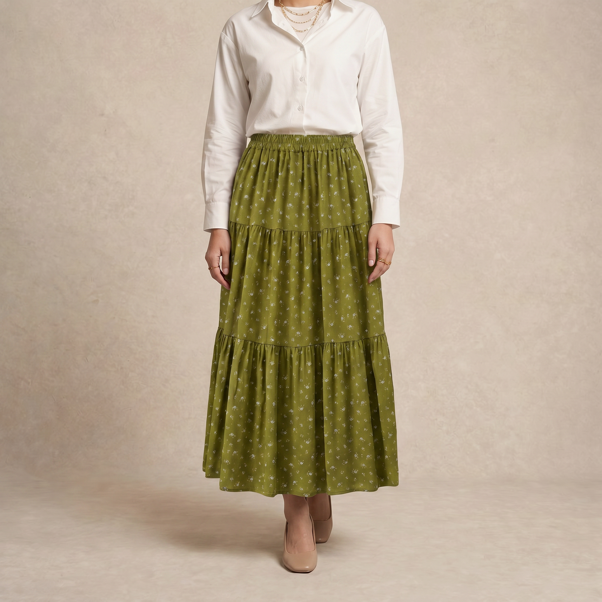 Printed Multi-Tiered Maxi Skirt L2