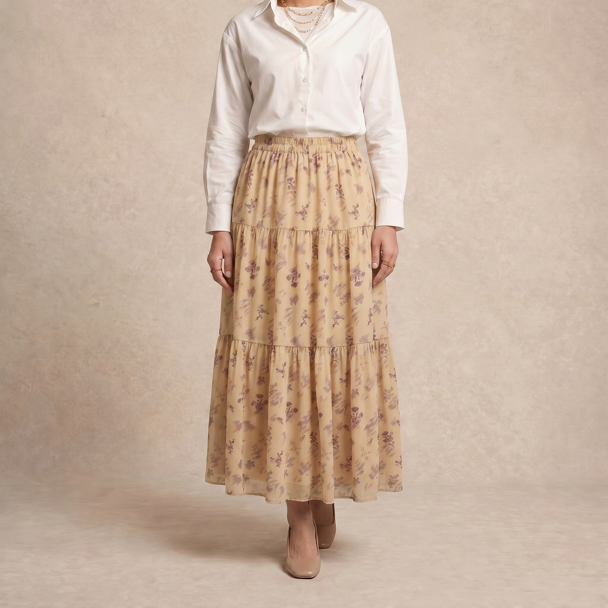 Printed Multi-Tiered Maxi Skirt L2