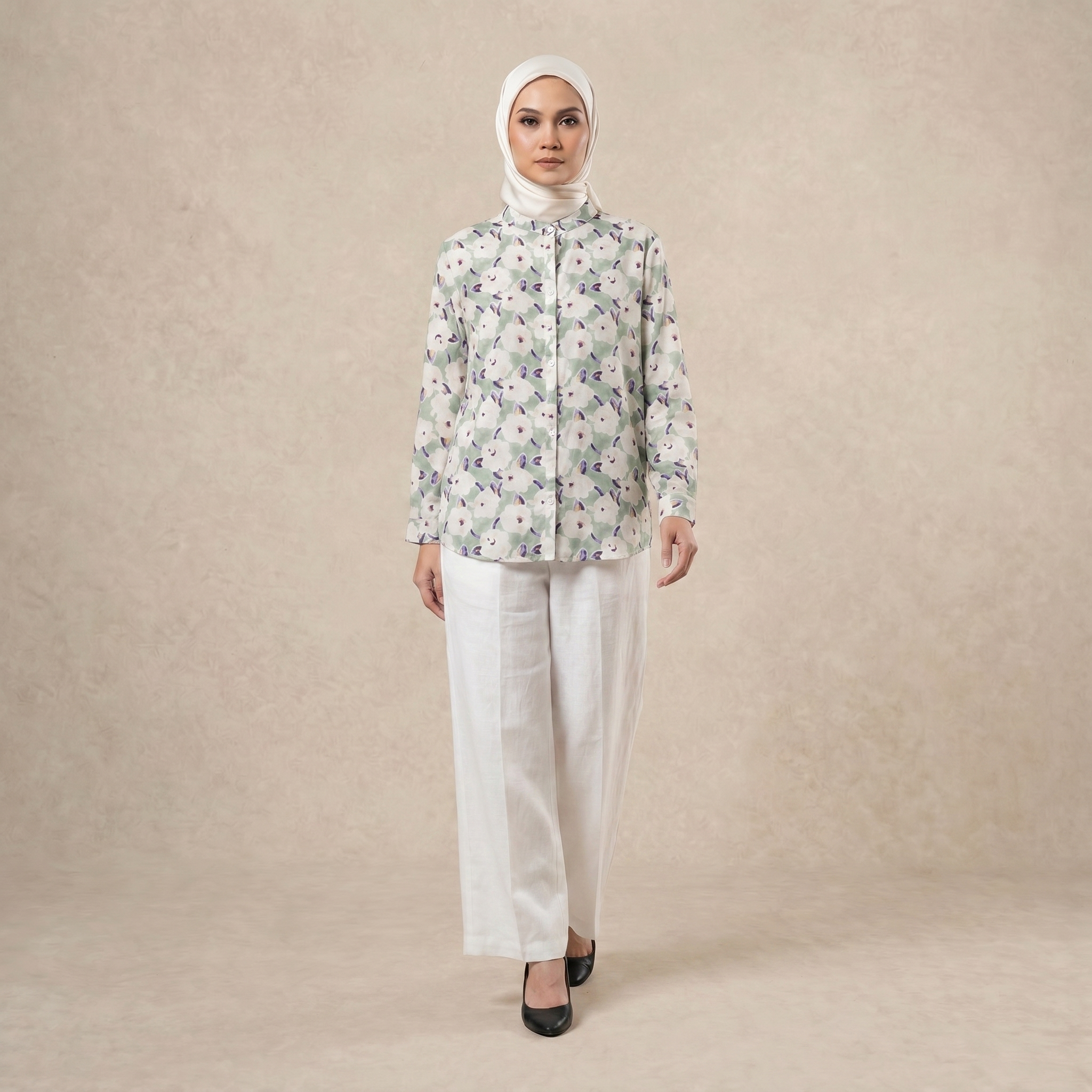 Ladies Printed Button Cuff Blouse