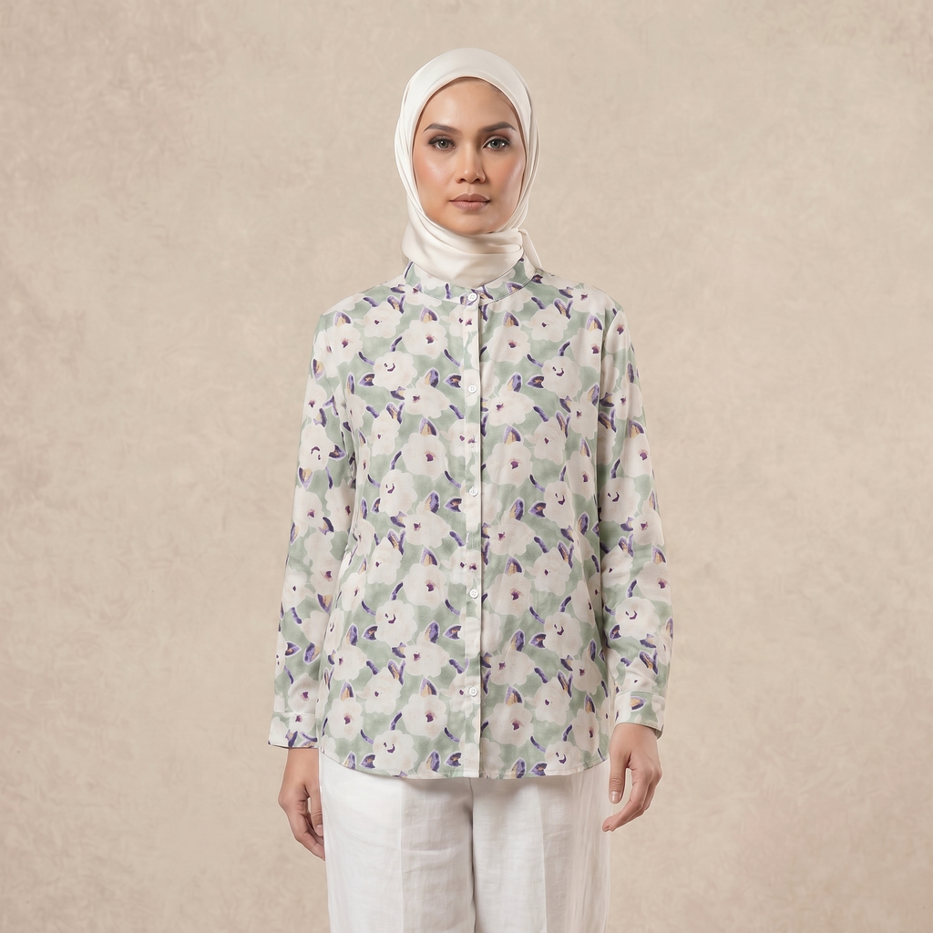Ladies Printed Button Cuff Blouse