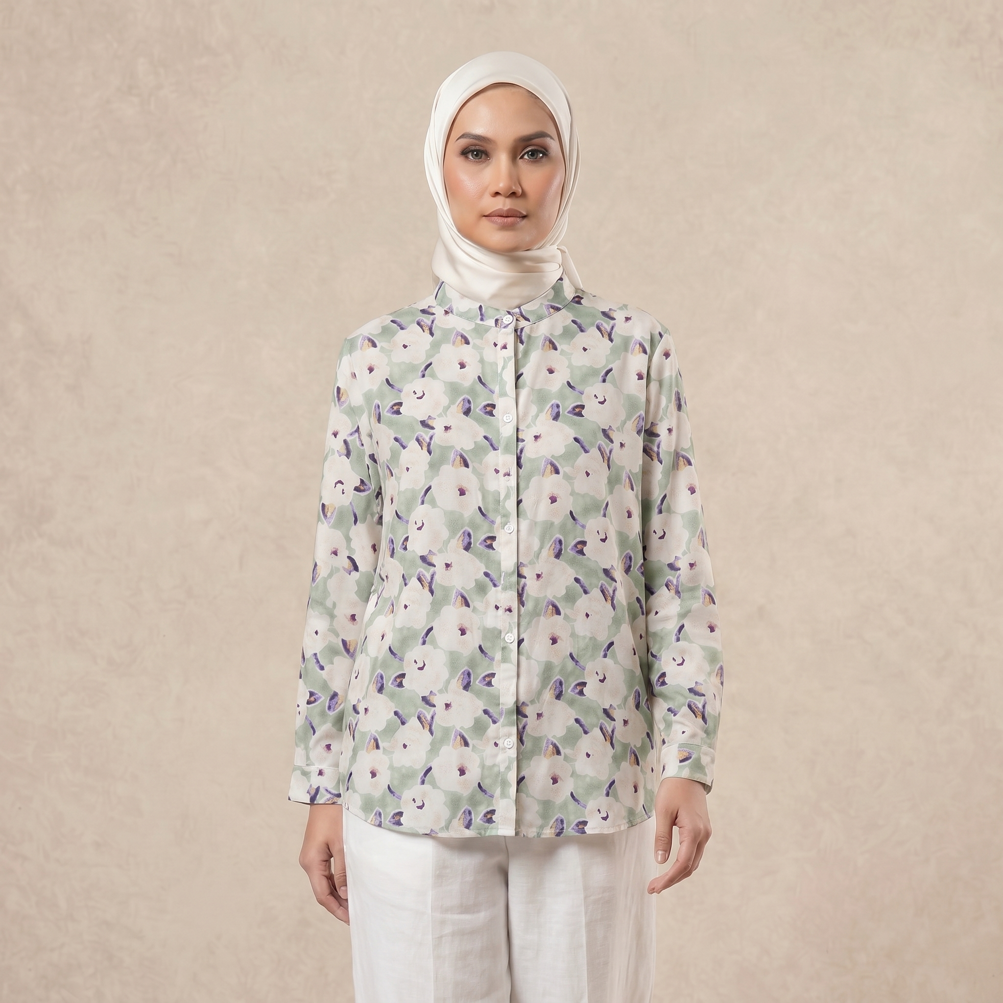 Ladies Printed Button Cuff Blouse