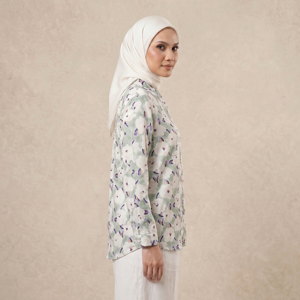 Ladies Printed Button Cuff Blouse