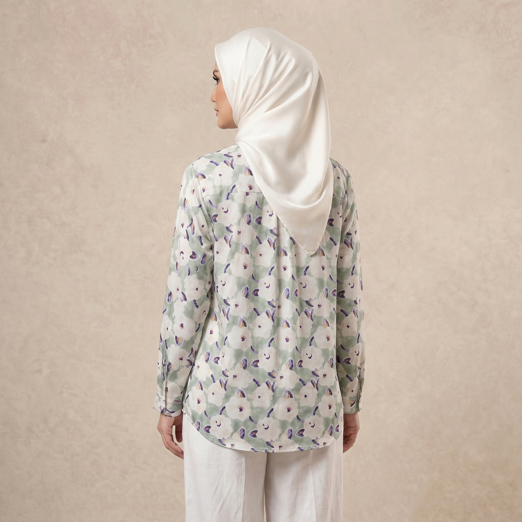 Ladies Printed Button Cuff Blouse