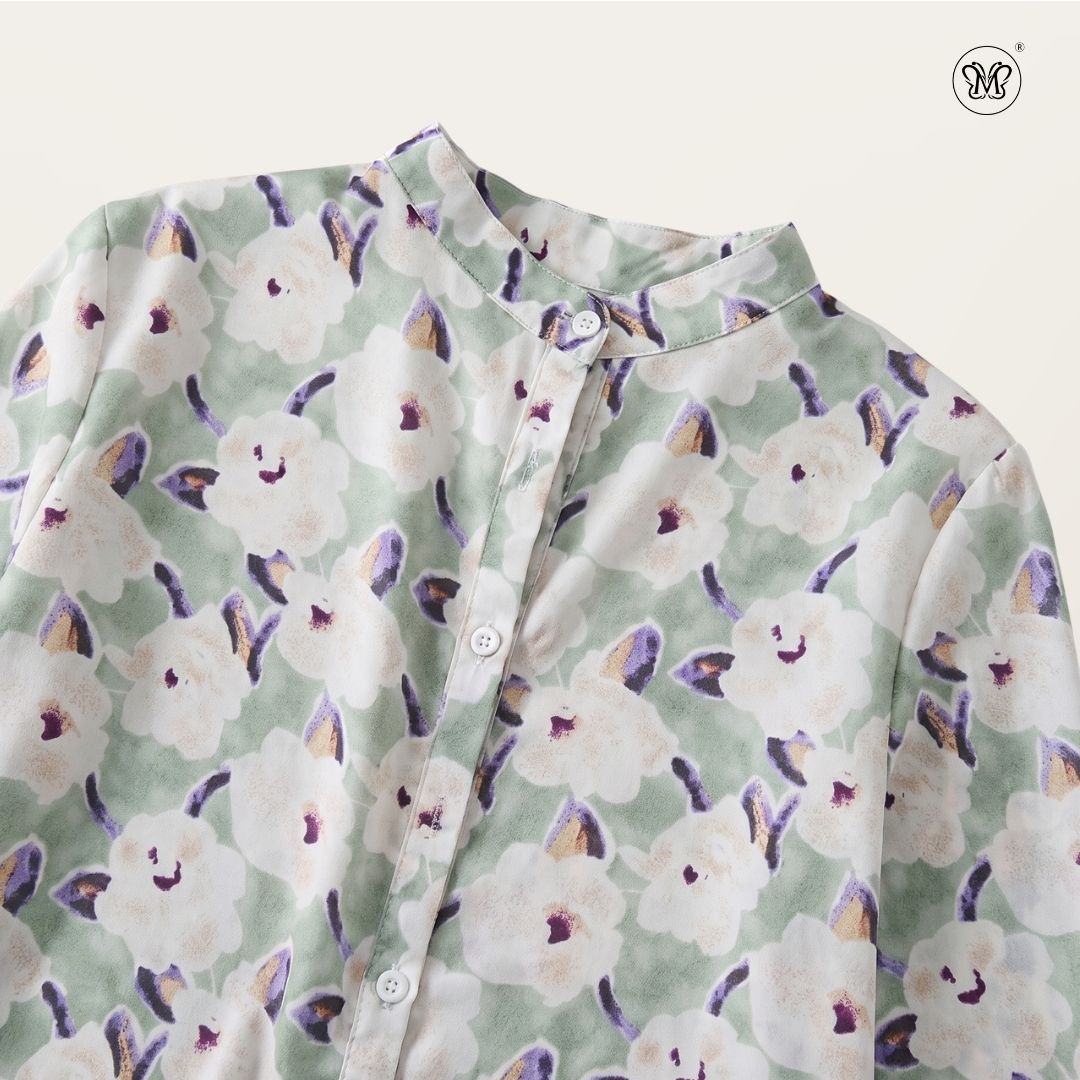 Ladies Printed Button Cuff Blouse